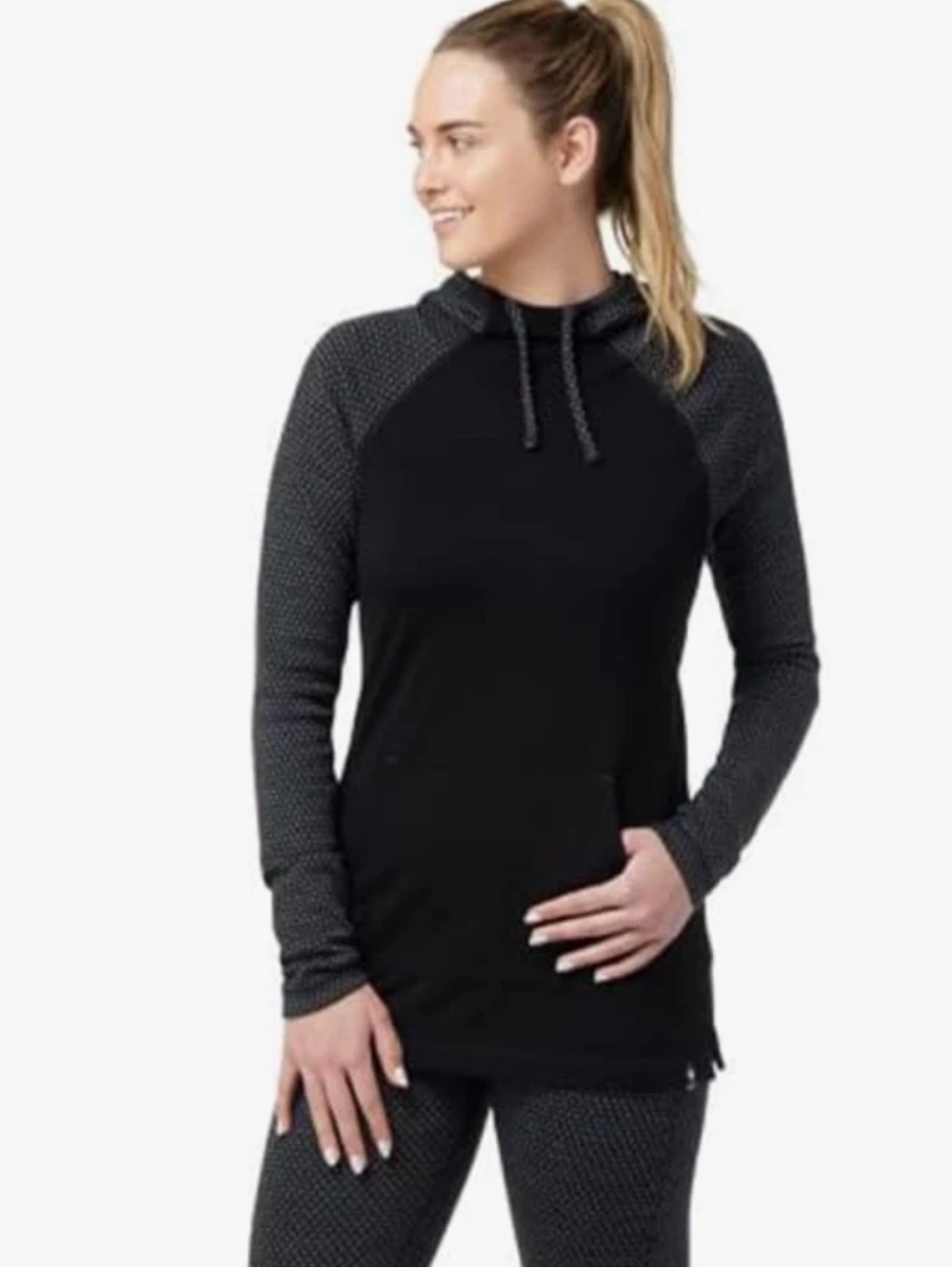 Smartwool Women’s Thermal Merino Wool Drape Neck Hoodie Black Gray Size Medium